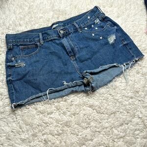 Old Navy Denim Boyfriend Cuttoff White Embroidered Stars High Rise Distressed TJ